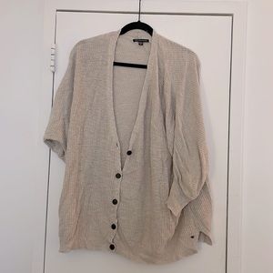 button-down, short-sleeve cream cardigan